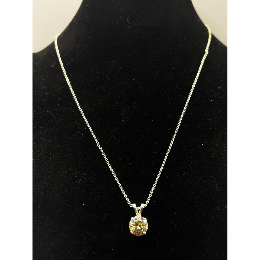 Unbranded Solitaire Pendant Necklace Womens 16-18in Silver Champagne CZ Round